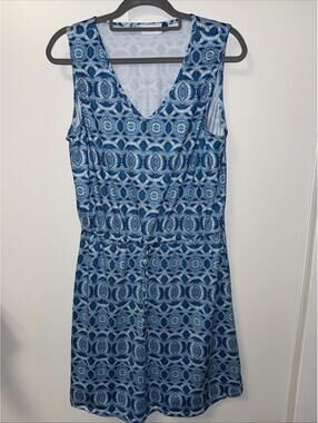 Cabana Life Sleeveless Elastic Waist Dress Womens Sz L Beach Cover UPF 50+ Blue